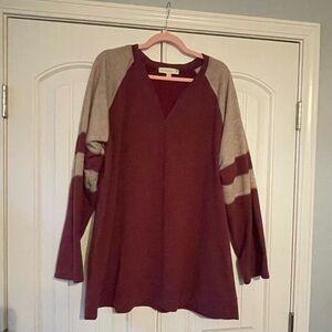 Suzanne Betro Red and Tan Crewneck Sweater 3X